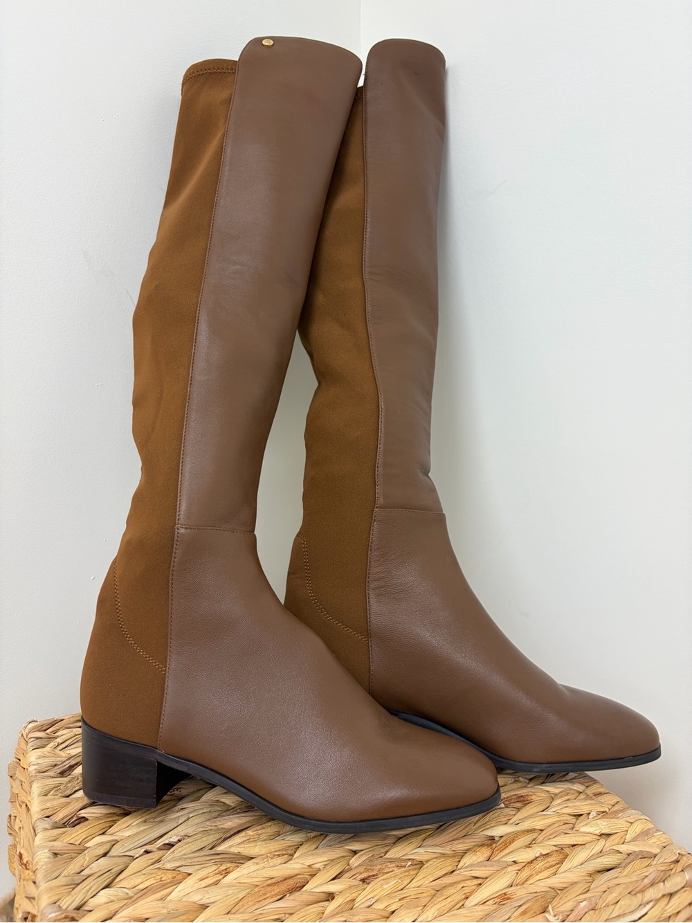 Stuart Weitzman Chestnut Brown Over-the-Knee Leather & Stretch Boots